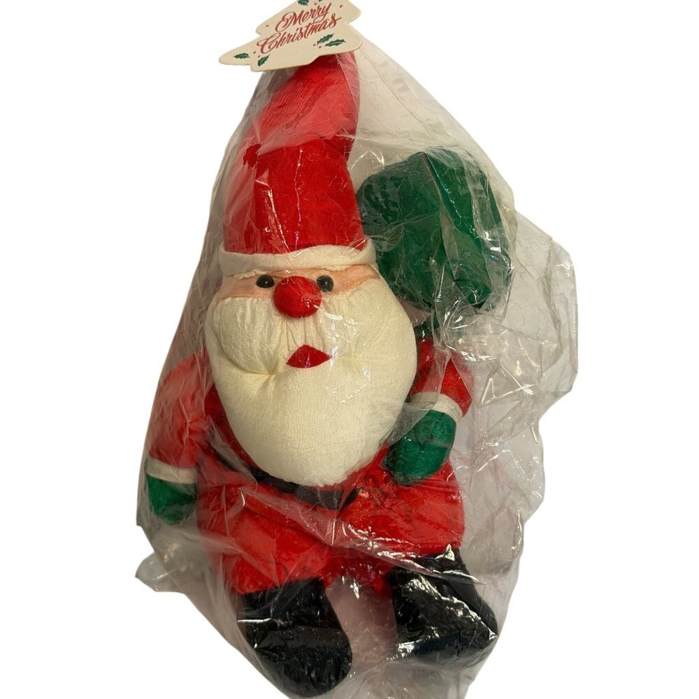 VTG Christmas Santa Claus Nylon Parachute Plush Stuffed Animal Puffy Decor Toy